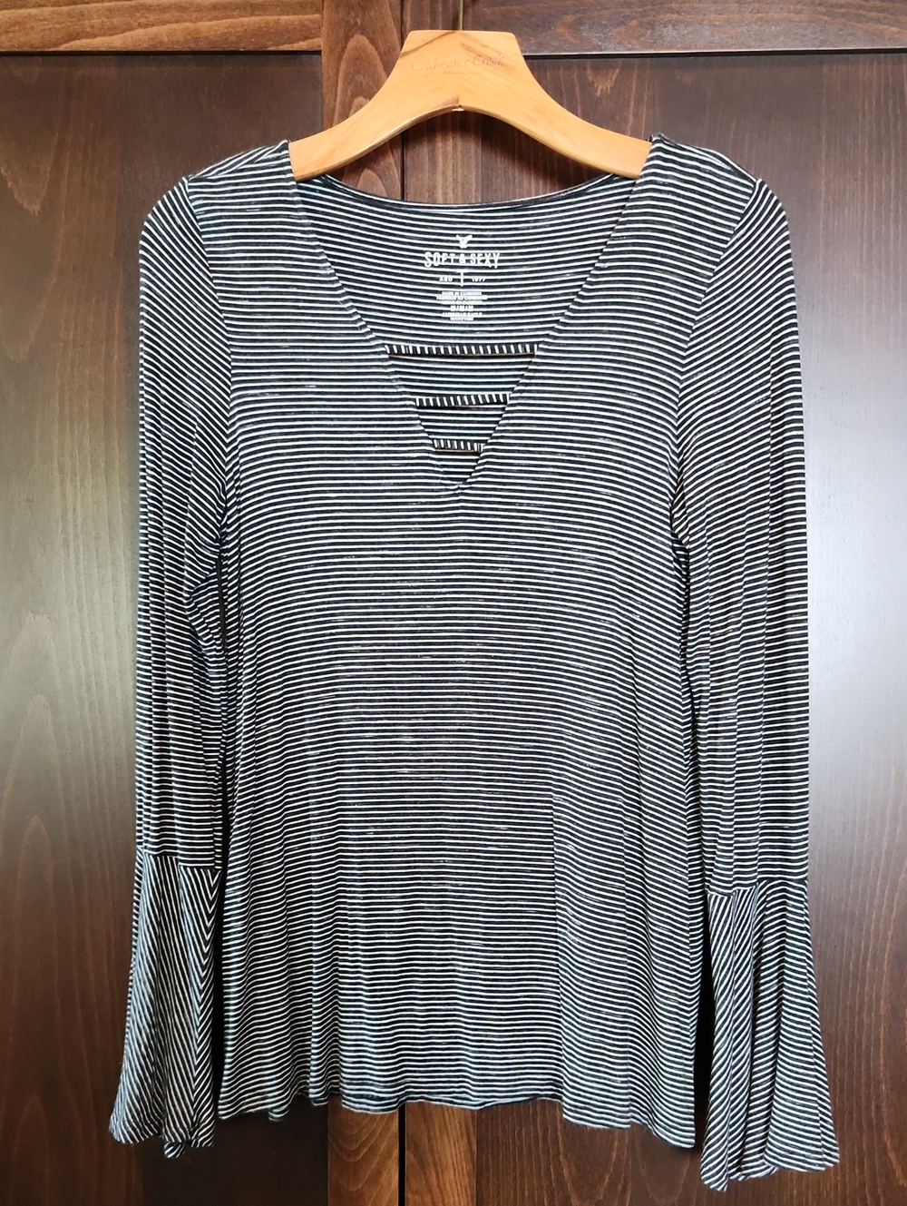 American Eagle Outfitters Black & White Striped V Neck Top